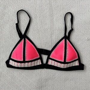 Triangl Magenta Pink, Black, and White Crochet Neoprene Bikini Top Womens S
